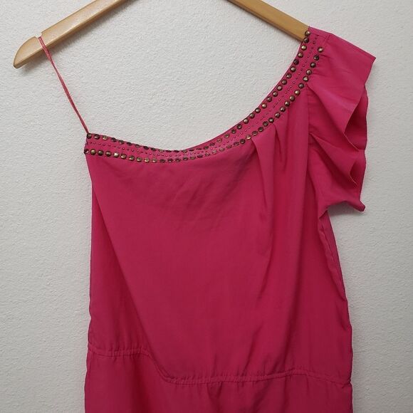 Angie One Shoulder Studded Hot Pink Cocktail Dress Size M - Picture 2 of 6